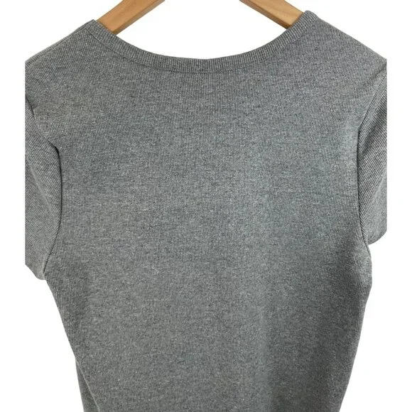 WIld Fable Womens XL Crop Top Gray Ribbed Form Fitting Short Sleeve Shirt - Picture 2 of 8